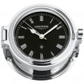 WEMPE Porthole Clock 140mm Ø (REGATTA Series) Porthole clock chrome plated with Roman numerals on black clock face