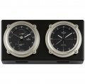  Quartz clock with barometre and thermometre/hygrometre nickel-plated matt on a black wooden board