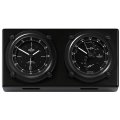  Quartz clock with barometre and thermometre/hygrometre anodised pitch-black on a black wooden board
