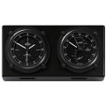 WEMPE Quartz Clock with Thermometer/Hygrometer Combination (NAVIGATOR II Series) Quartz clock with barometre and thermometre/hygrometre anodised pitch-black on a black wooden board