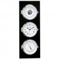  Quartz clock with barometer and thermometer/hygrometer chrome plated in black wooden board