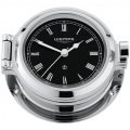  Porthole clock chrome plated with Roman numerals on black clock face